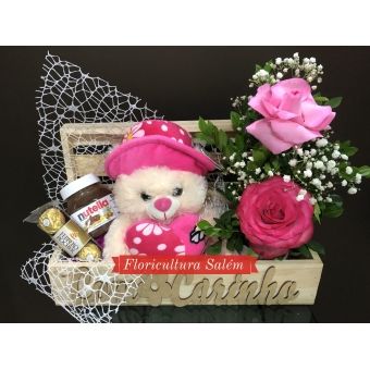 Cesta Urso Rosa Com Carinho