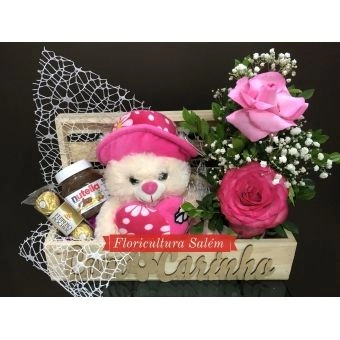 Cesta Urso Rosa Com Carinho