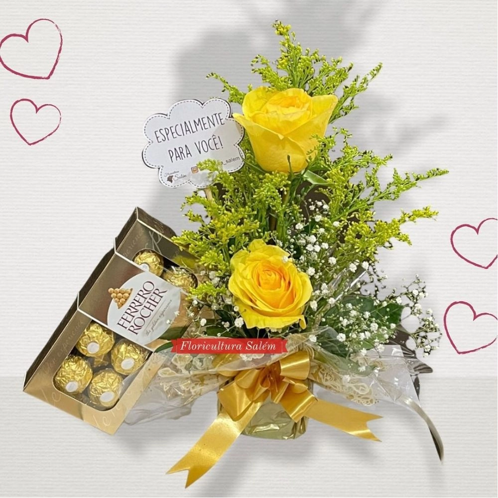 Mini Arranjo 2 Rosas Com Ferrero Rocher