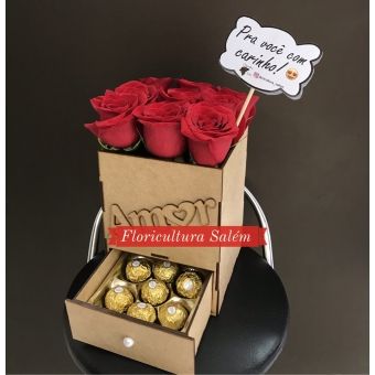 Caixa MDF 9 Rosas C/Gaveta Ferrero Rocher