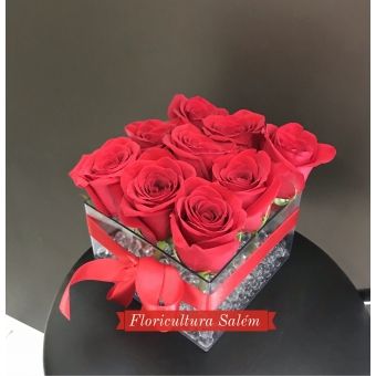 Arranjo 9 Rosas Acrilico Quadrado