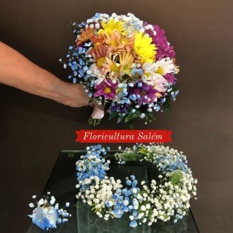 Kit Buquê de Noiva Flores do campo e Tiara Natural