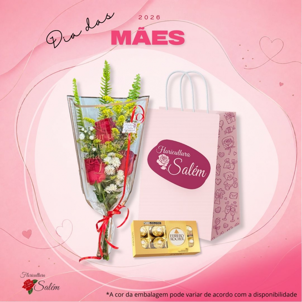 Ramalhete 3 Rosas + Ferrero Rocher