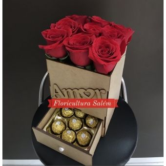 Caixa MDF 9 Rosas C/Gaveta Ferrero Rocher