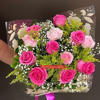 Buquê 12 Rosas Cor de Rosa Pink