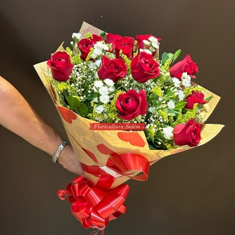 Buquê 12 Rosas Vermelhas Paper Premium Coração