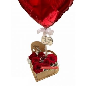 Coração MDF Rosas Vermelhas