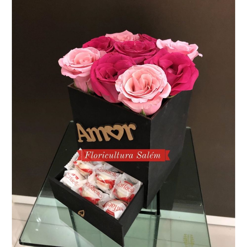 Caixa MDF PRETA 9 Rosas C/Gaveta Ferrero Rocher