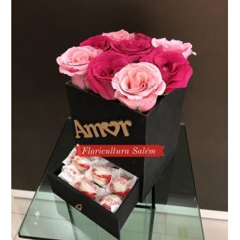 Caixa MDF PRETA 9 Rosas C/Gaveta Ferrero Rocher