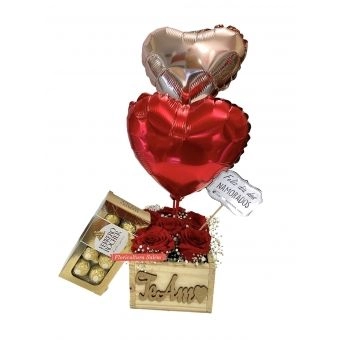 Kit Te Amo Rosas C/ Ferrero Balão Duplo