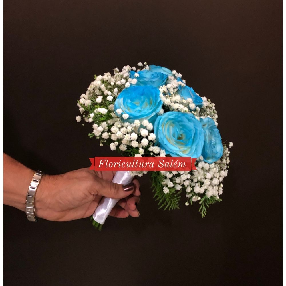 Buquê de Noiva 8 Rosas Azuis Claro