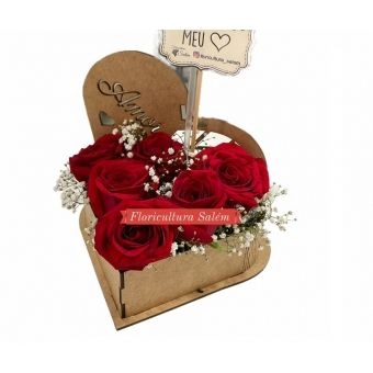 Coração MDF Rosas Vermelhas