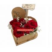 Coração MDF Rosas Vermelhas