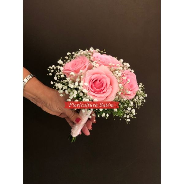 Buquê de Noiva 6 Rosas Colombianas Rosa - Floricultura Salém