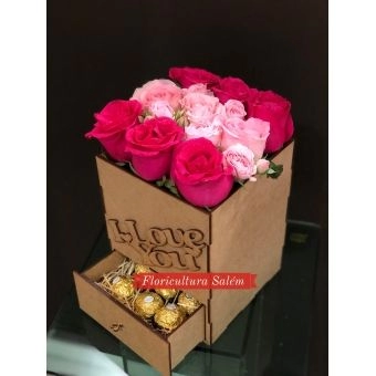 Caixa MDF 9 Rosas Tons rosas C/Ferrero Rocher