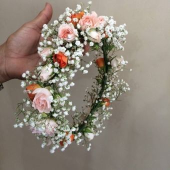 Tiara Natural Gipsofila e Mini Rosas