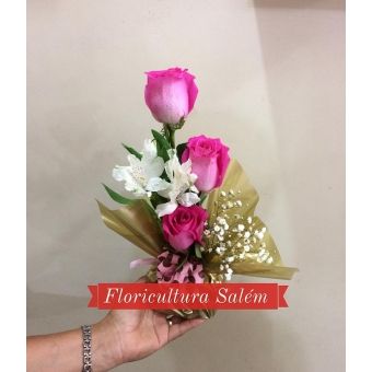 Mini Arranjo 3 Rosas Pink