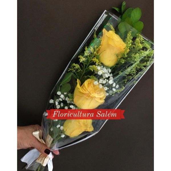 Ramalhete com 3 Rosas Amarelas - Floricultura Salém