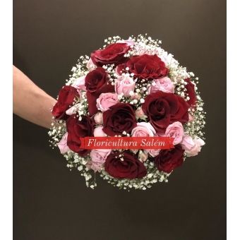 Buquê de Noiva 10 Rosas e Mini Rosas Cabo Perolado