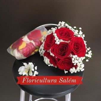 Buquê de Noiva 6 Rosas Vermelho