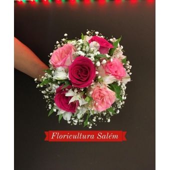 Buquê de Noiva com 6 Rosas Tons Rosa e Astromélias