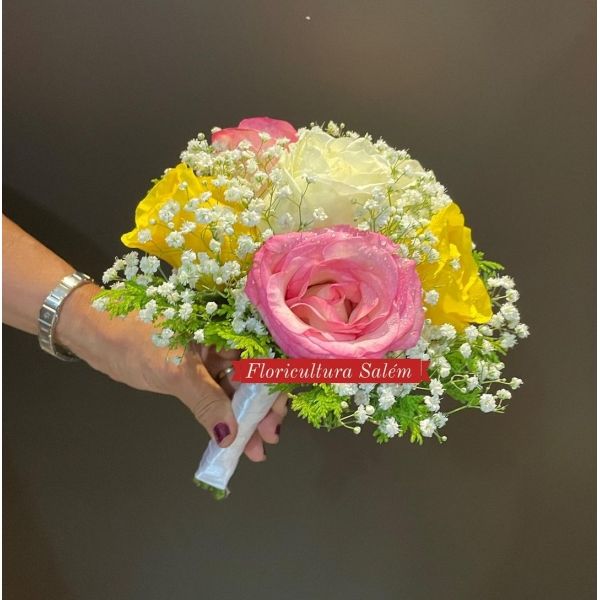 Buquê de Noiva 6 rosas Colorido - Floricultura Salém